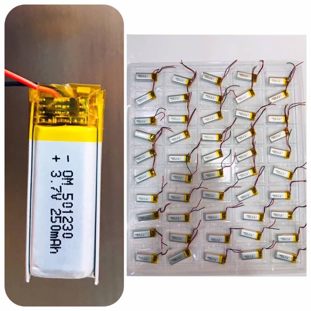 باتری لیتیوم پلیمر 3.7 ولت 250 میلی آمپر501230(تکی ارسال نداریم فروش ویژه همکار)