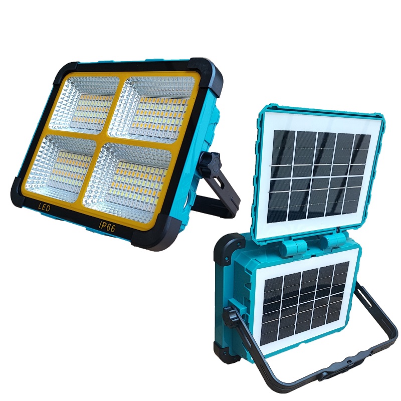 پروژکتور شارژی خورشیدی با دو پنل تاشو و چراغ قوه مدل FA-705